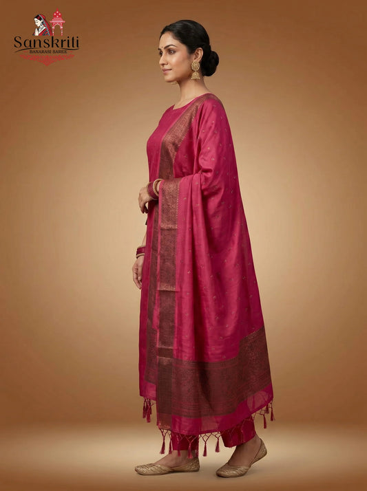 Handwoven Banarasi Jamdani Silk Unstitched Salwar Suit Set