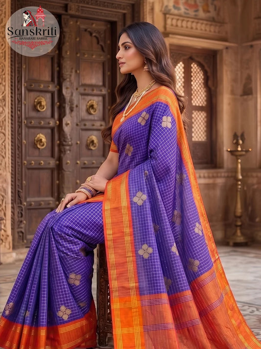 Premium Blue & Orange Buta Soft Silk Saree | Elegant Traditional Party Wear Saree with Rich Weaving