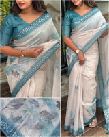 Premium Taspa Silk Saree with Dual Color Sequin Work & Digital 3D Print | Elegant Party Wear Saree