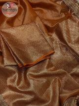 Premium Banarasi Copper Tissue Silk Saree with Heavy Lace Border & Rich Zari Weaving