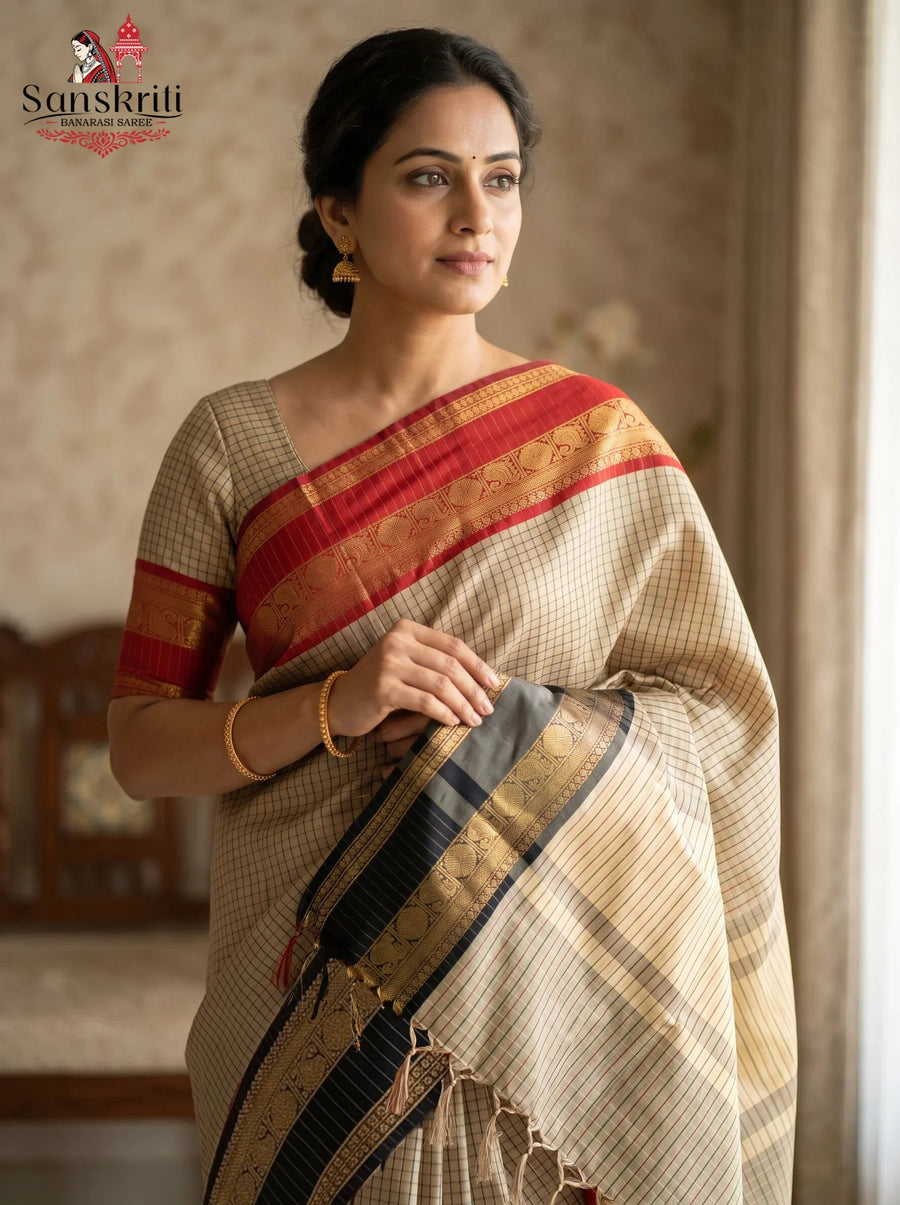 Chettinad Cotton Saree with Ganga Jamuna Border – Kanchi Cotton Style | Lightweight & Elegant (6.2–6.3 Meters)