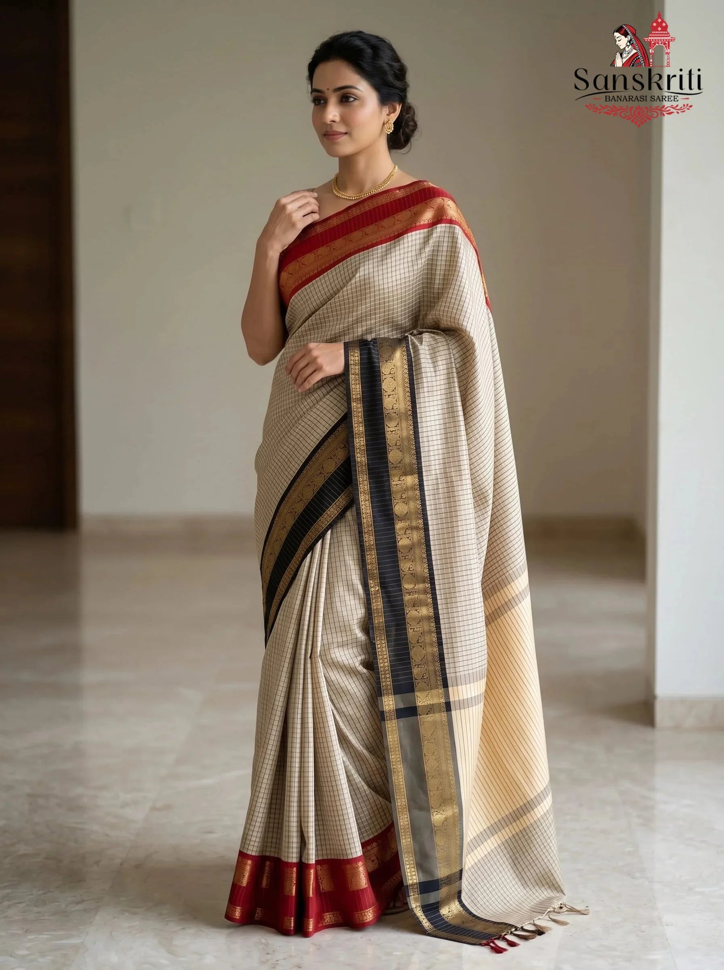 Chettinad Cotton Saree with Ganga Jamuna Border – Kanchi Cotton Style | Lightweight & Elegant (6.2–6.3 Meters)