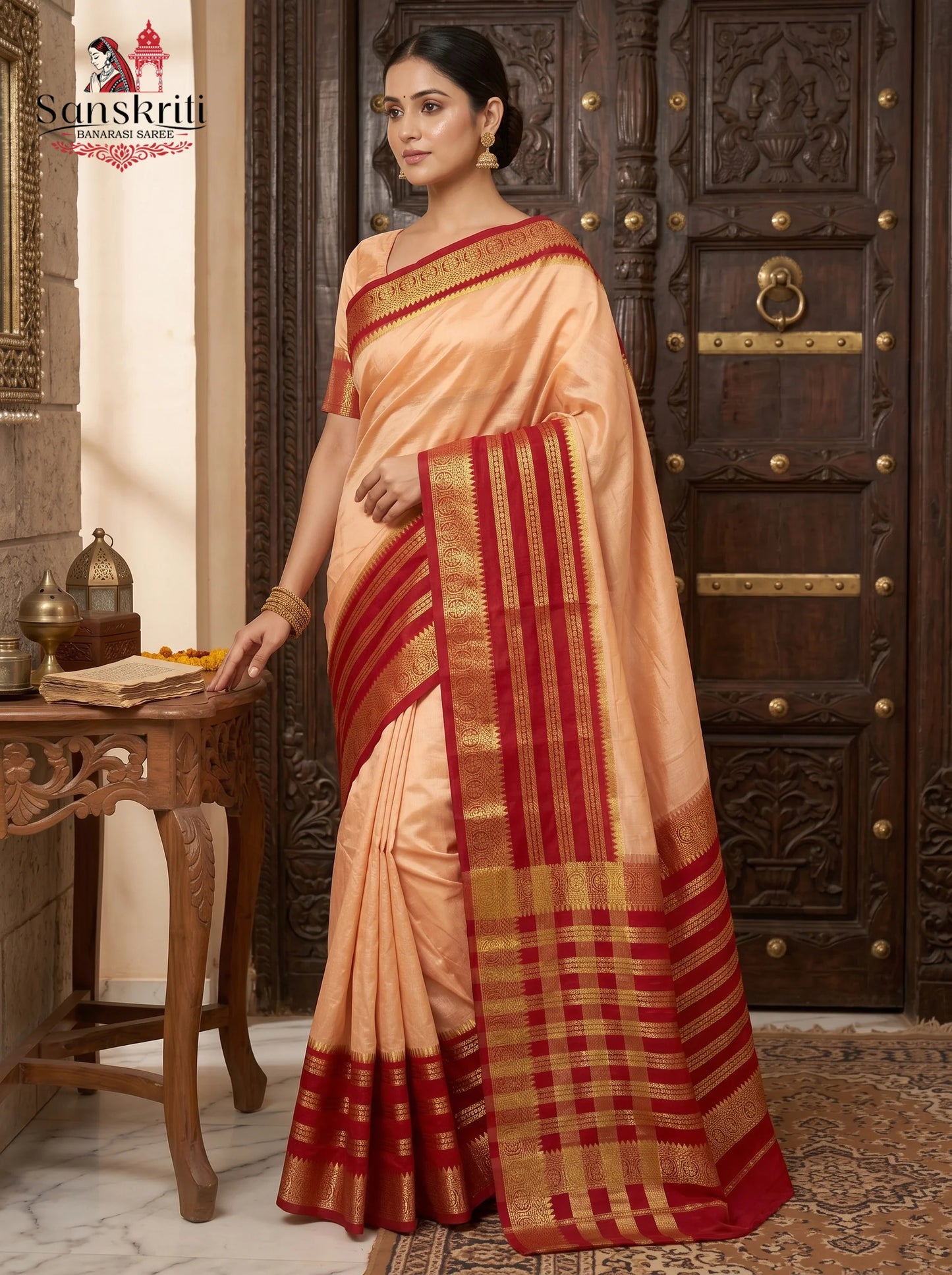 Handwoven Maheshwari Silk Cotton Saree – Traditional Lightweight Elegance (6.2–6.3 Meters)