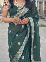Elegant Green Cotton Silk Saree for Women | Soft Lightweight Traditional & Festive Wear Saree