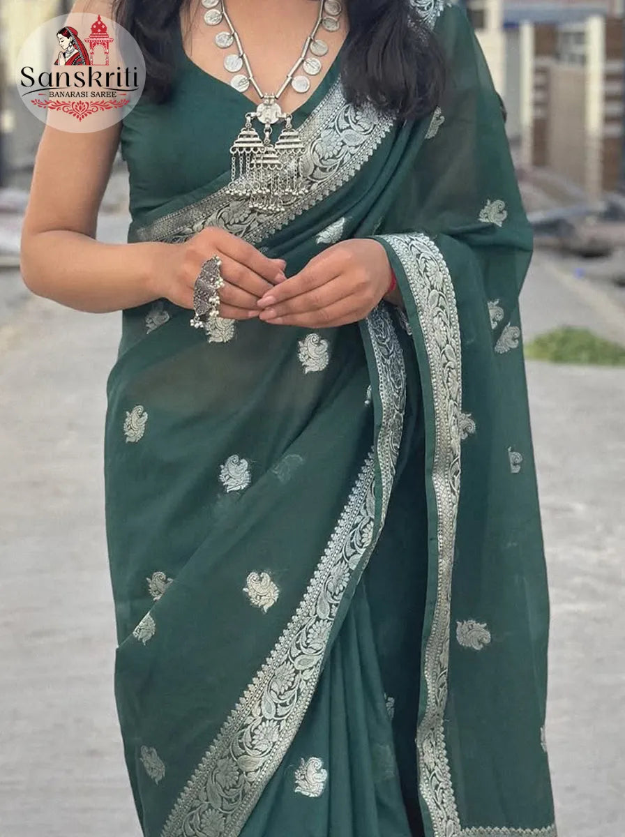 Elegant Green Cotton Silk Saree for Women | Soft Lightweight Traditional & Festive Wear Saree
