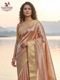 Red Banarasi Handloom Katan Silk Saree with Kashi Ghat Weaves – Traditional Elegance (5.5 Meters)