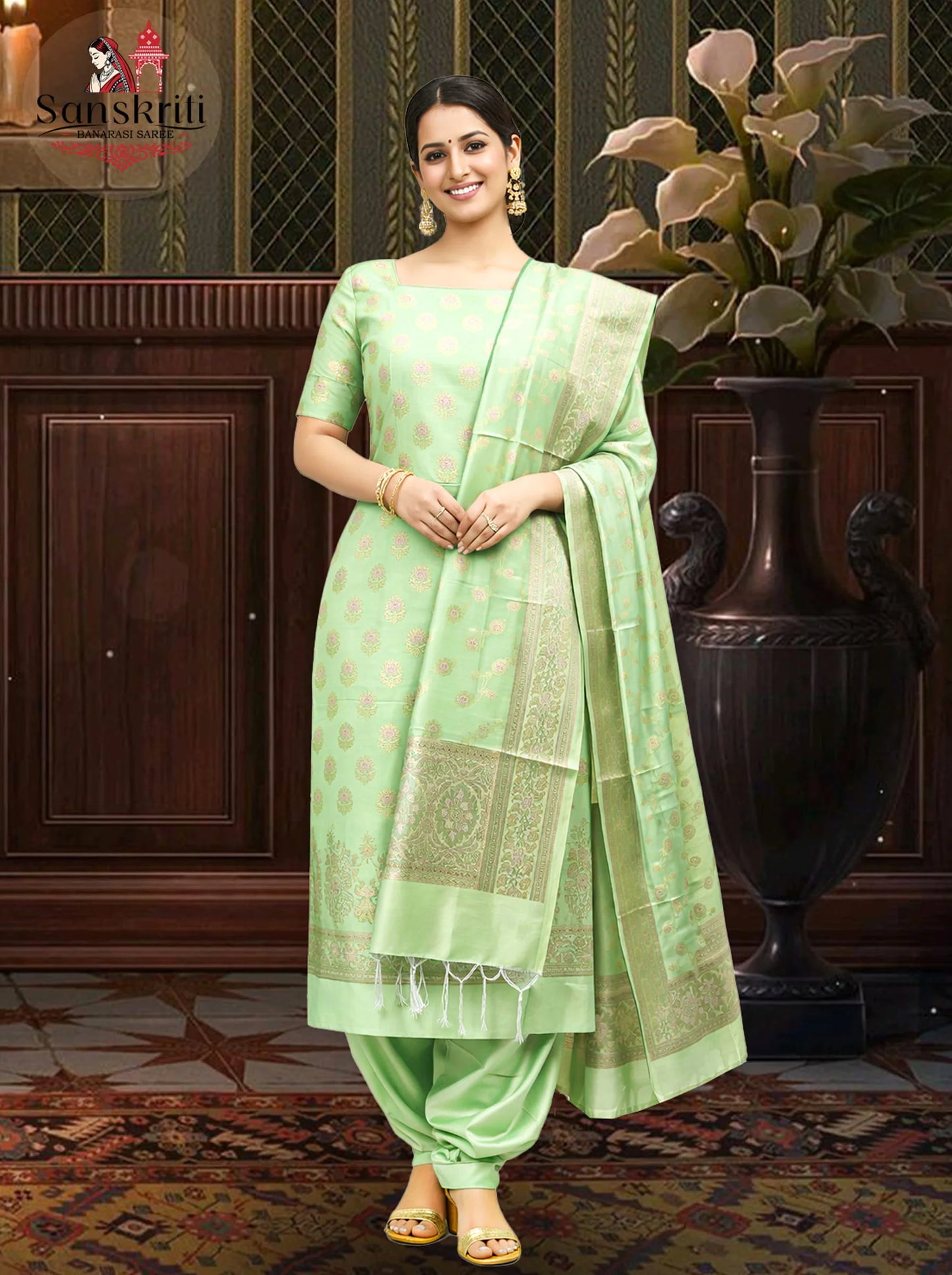 Monica Silk Suit with Jamdani Weaving – Elegant Traditional Wear (2.5 Meters)