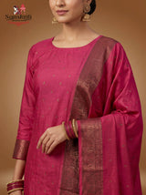 Handwoven Banarasi Jamdani Silk Unstitched Salwar Suit Set