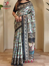 Soft Cotton Chanderi Saree with Kalamkari Digital Print & Decorative Tassels | Elegant Ethnic Wear for Women