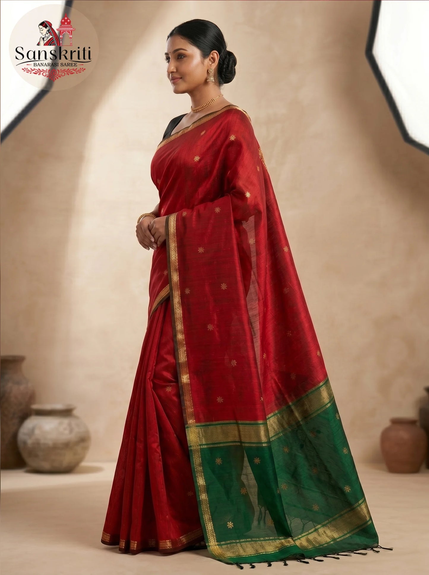 Handwoven Maheshwari Silk Cotton Saree – Traditional Lightweight Elegance (6.2–6.3 Meters)