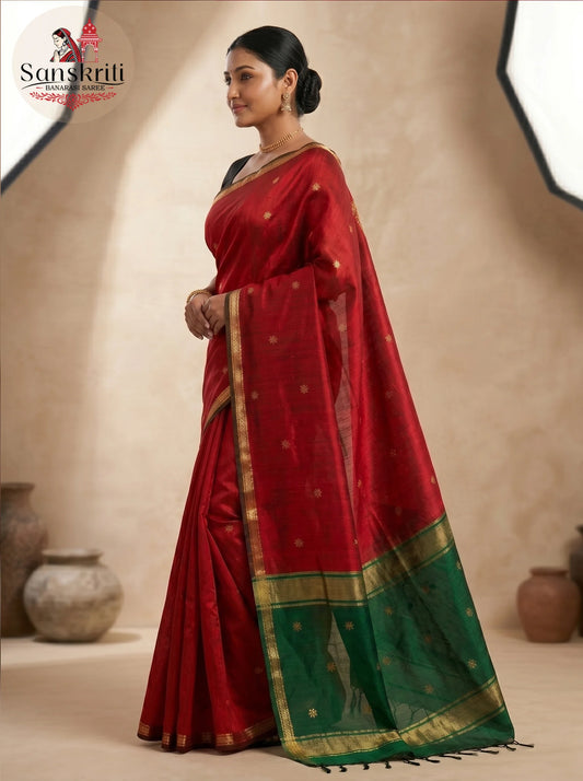 Handwoven Maheshwari Silk Cotton Saree – Traditional Lightweight Elegance (6.2–6.3 Meters)