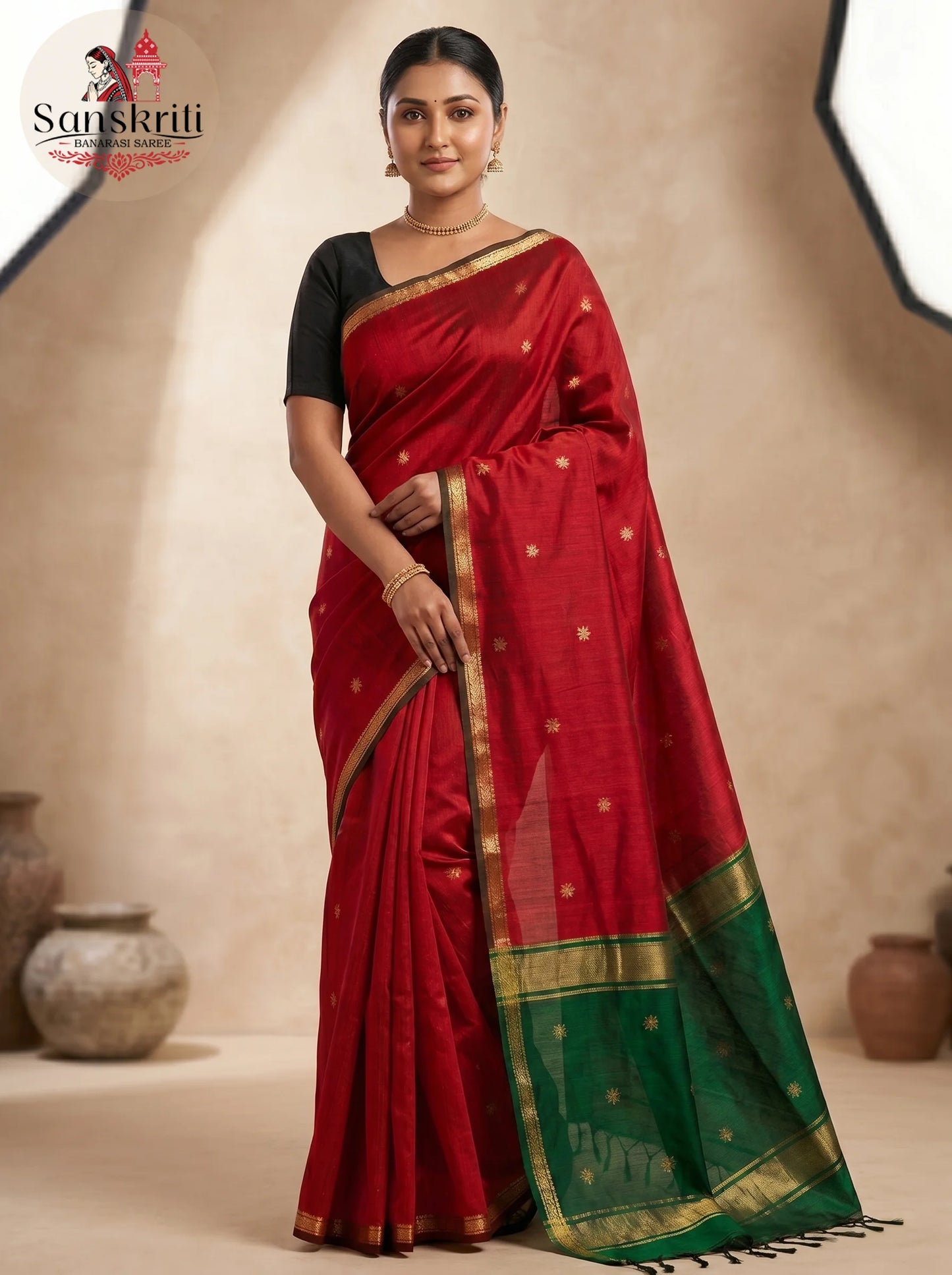 Handwoven Maheshwari Silk Cotton Saree – Traditional Lightweight Elegance (6.2–6.3 Meters)