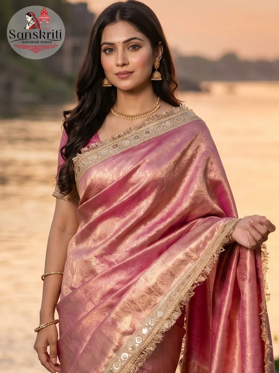 Bollywood-Inspired Tissue Silk Saree for Women | Celebrity Style Elegant Party & Wedding Wear Saree