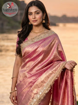 Bollywood-Inspired Tissue Silk Saree for Women | Celebrity Style Elegant Party & Wedding Wear Saree