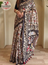 Soft Cotton Chanderi Saree with Kalamkari Digital Print & Decorative Tassels | Elegant Ethnic Wear for Women